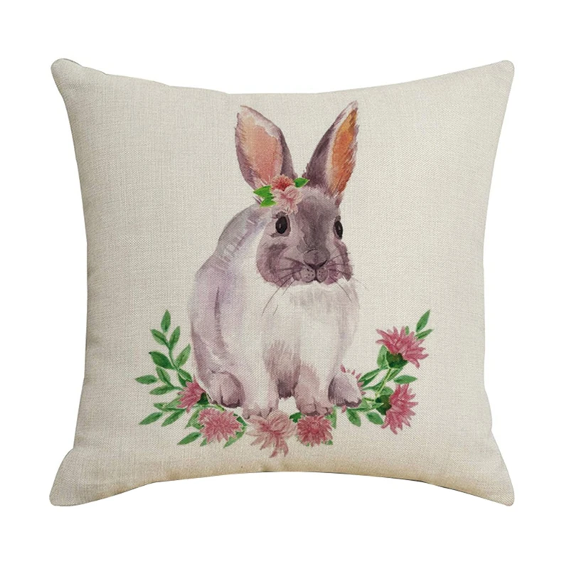 

45X45cm Happy Easter Linen Pillowcase Easter Rabbit Print Sofa Cushion Car Home Living Room Decoration