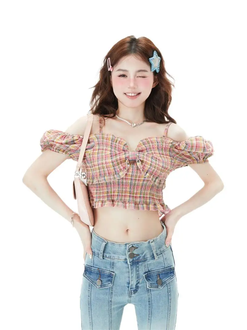 Блузка женская с пышными рукавами в Корейском стиле милая пикантная уличная