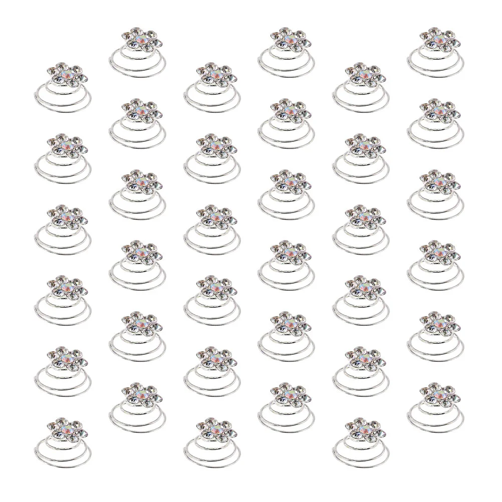 

Hair Spiral Clips Pin Rhinestone Flower Bridal Bun Coils Bobby Pick Stick Updo Vintage Wedding Metal Women Colorful Clip