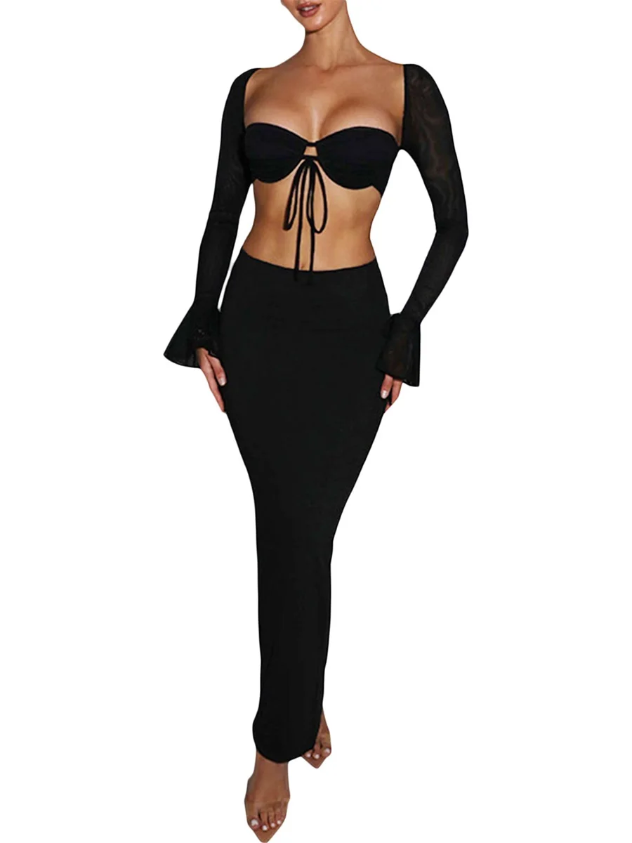 

Women Summer 2 Piece Outfits Skirt Sets Y2K Lace Spaghetti Strap Tube Top Bodycon Going Out Crop Tops