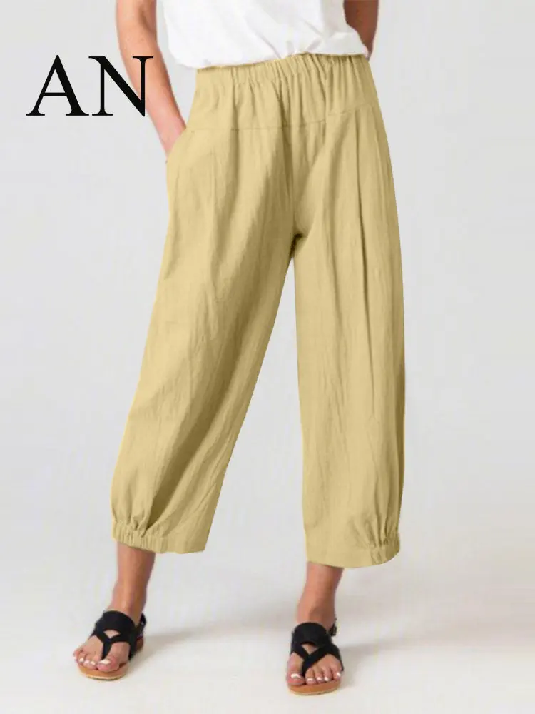 

New Loose Harem Pants with High Waist, Cotton and Linen Pants and Wide Legs Oversize Clothes Streetwear Women Wide Leg Pants