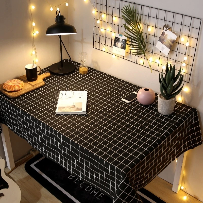 

Checkered office desk waterproof small desk cloth cotton linen small fresh rectangular shape