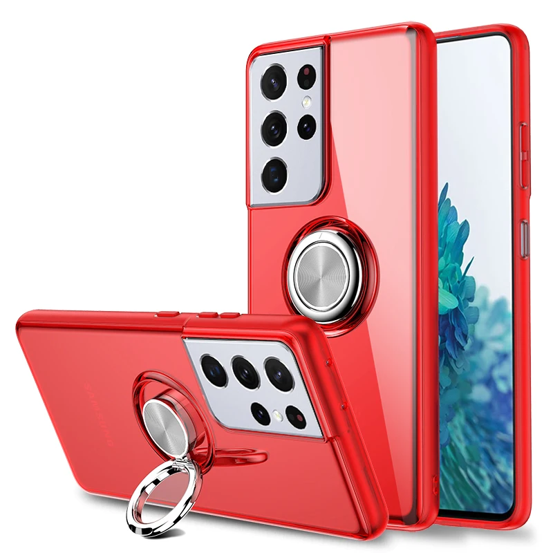 S22 S 23 Ultra 22 Crystal Case Metal Ring Magnet Shell for Samsung Galaxy S23 S21 Plus Bumper Cover S20 S10 20 Coque Shockproof