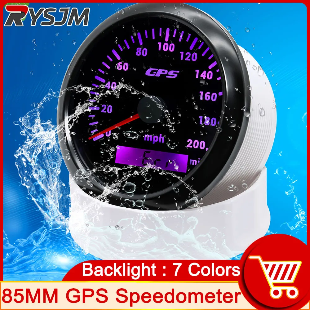 

HD 7 цветов 85 мм GPS Спидометр Водонепроницаемый ЖК-дисплей одометр 200 миль/ч миля с GPS антенной для 12В 24В автомобиля мотоцикла лодки