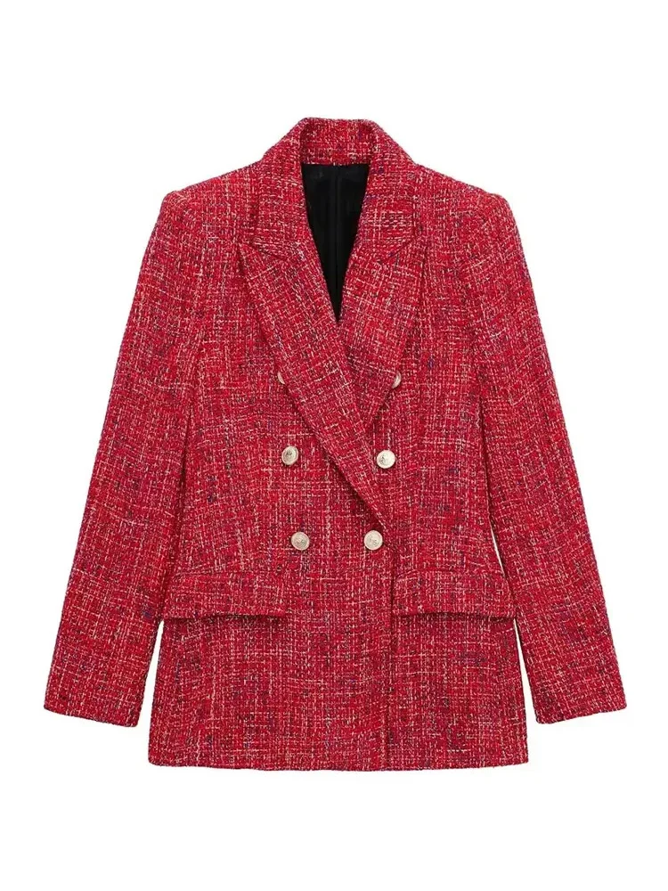 

Осенний женский модный Блейзер HH TRAF с лацканами с длинным рукавом универсальная двубортная куртка с карманами Офисная Женская винтажная верхняя одежда