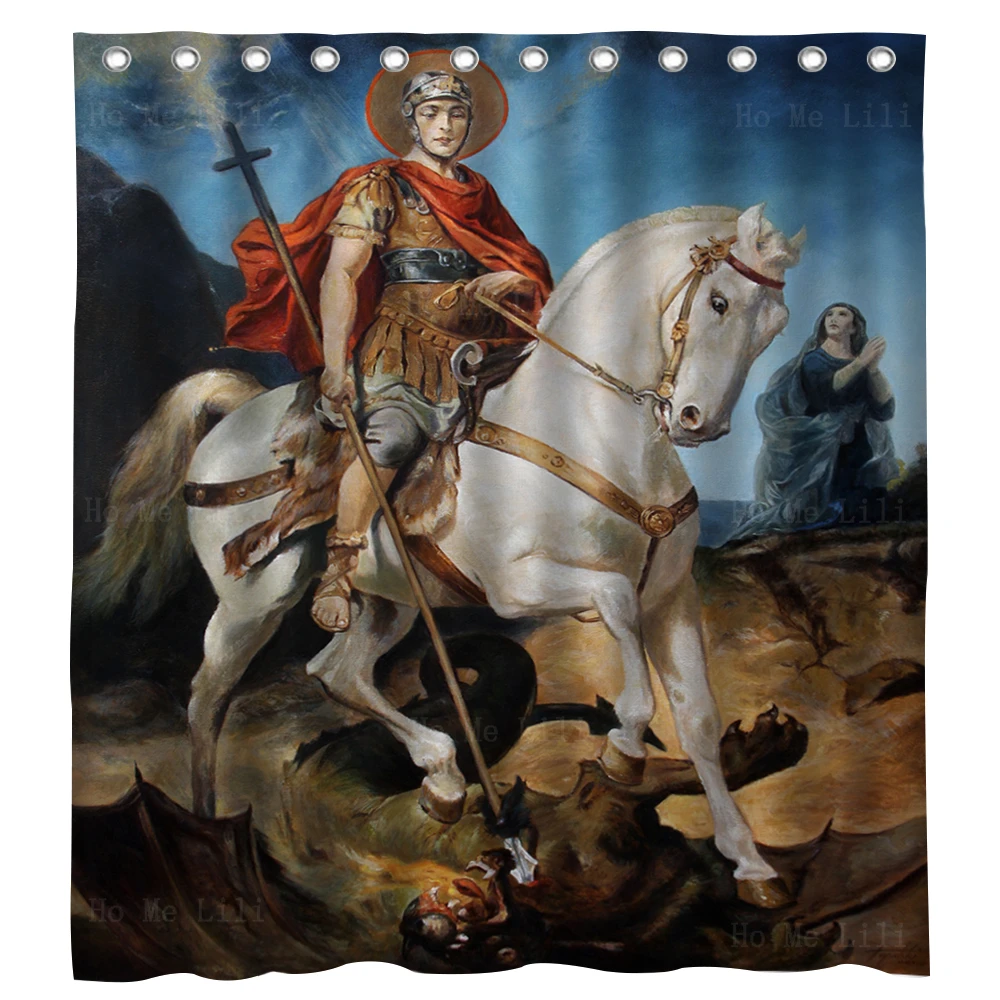 

St. George Defeat The Dragon On Horseback Religious Belief Renaissance Style Shower Curtain By Ho Me Lili For Bathroom Decor