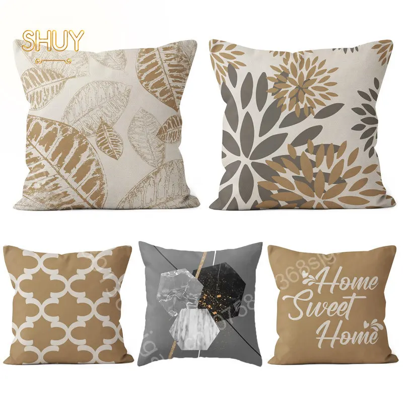 

Light Brown Pillow Case Leaf Geometric Pattern Decor Bed Car Chair Office Waist Throw Pillowslip Sofa Decorative Home Pillowcase