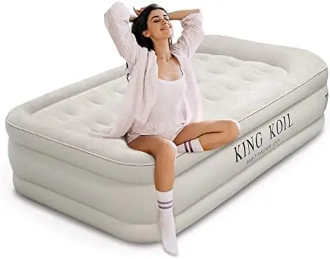 

Air Mattress with Built-in - Double High Elevated Raised Airbed for Guests with Comfortable Top Inflatable Bed with 1-Year Guar