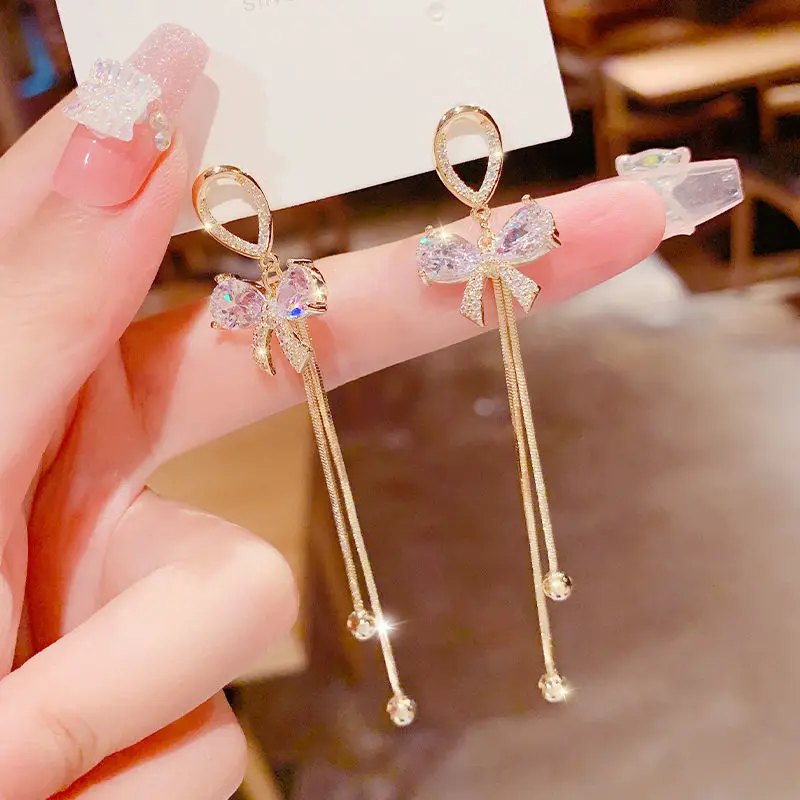 

2023 New Rhinestone Crystal Long Tassel Drop Earrings for Women Girls Party Ear Accessories Fashion Elegant Luxury Jewelry Gifts