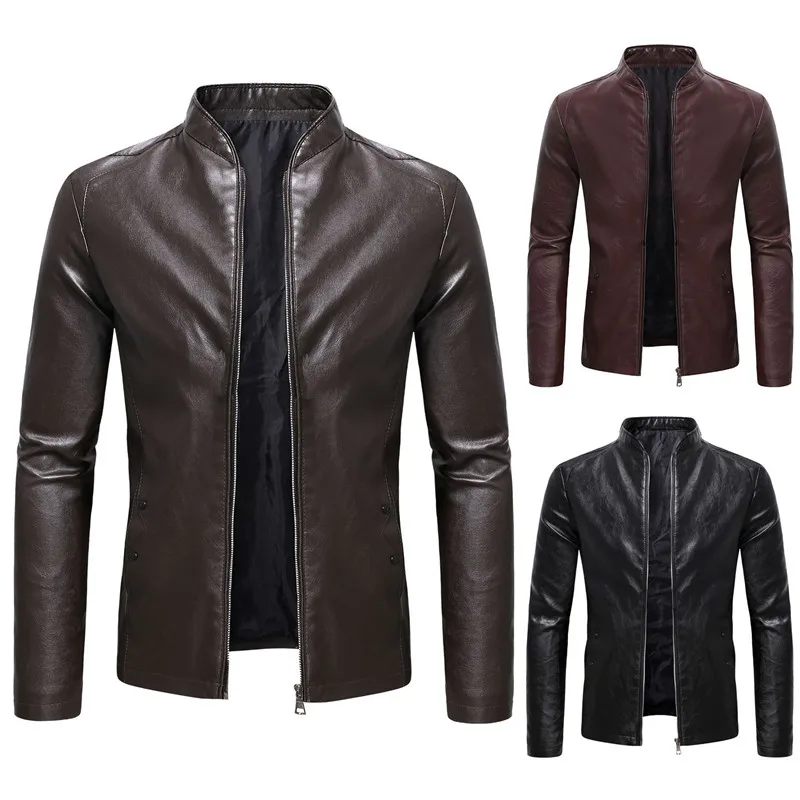 

Brand Black 2022 New Foreign Trade Locomotive Trim Youth Stand Collar Business Casual Leather Jacket Jacket Male PY39