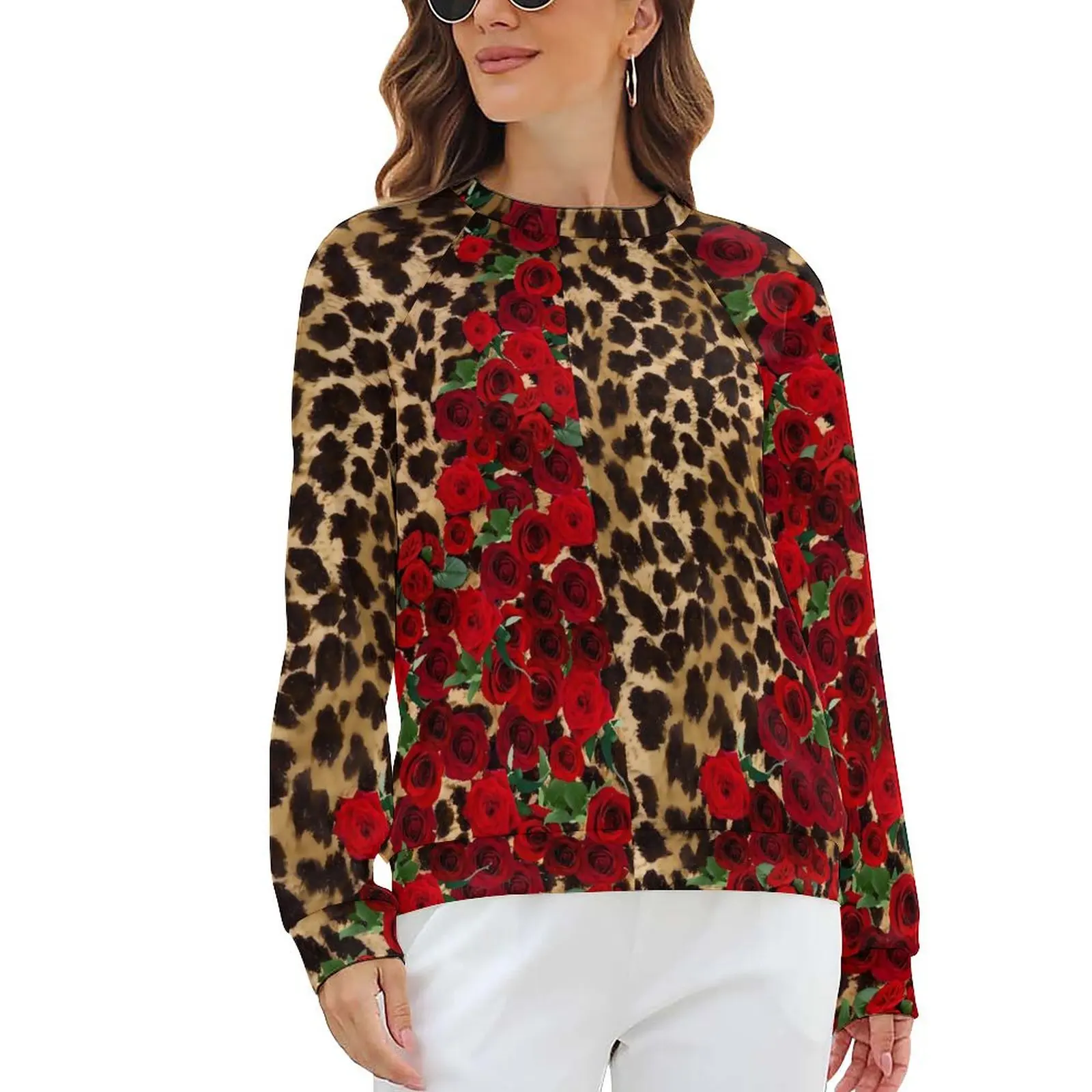 

Floral Leopard Casual Hoodies Spring Retro Roses Print Pretty Hoodie Long Sleeve Oversize Streetwear Graphic Sweatshirts
