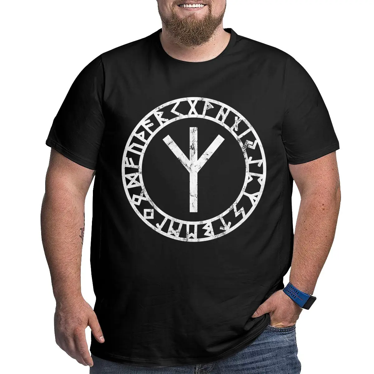 

Big Size T-shirt Algiz Norse Odin Thor Vikings Runes Pagan Zipper Humor Graphic Big Tall Man Oversized Plus Size Tees Tops