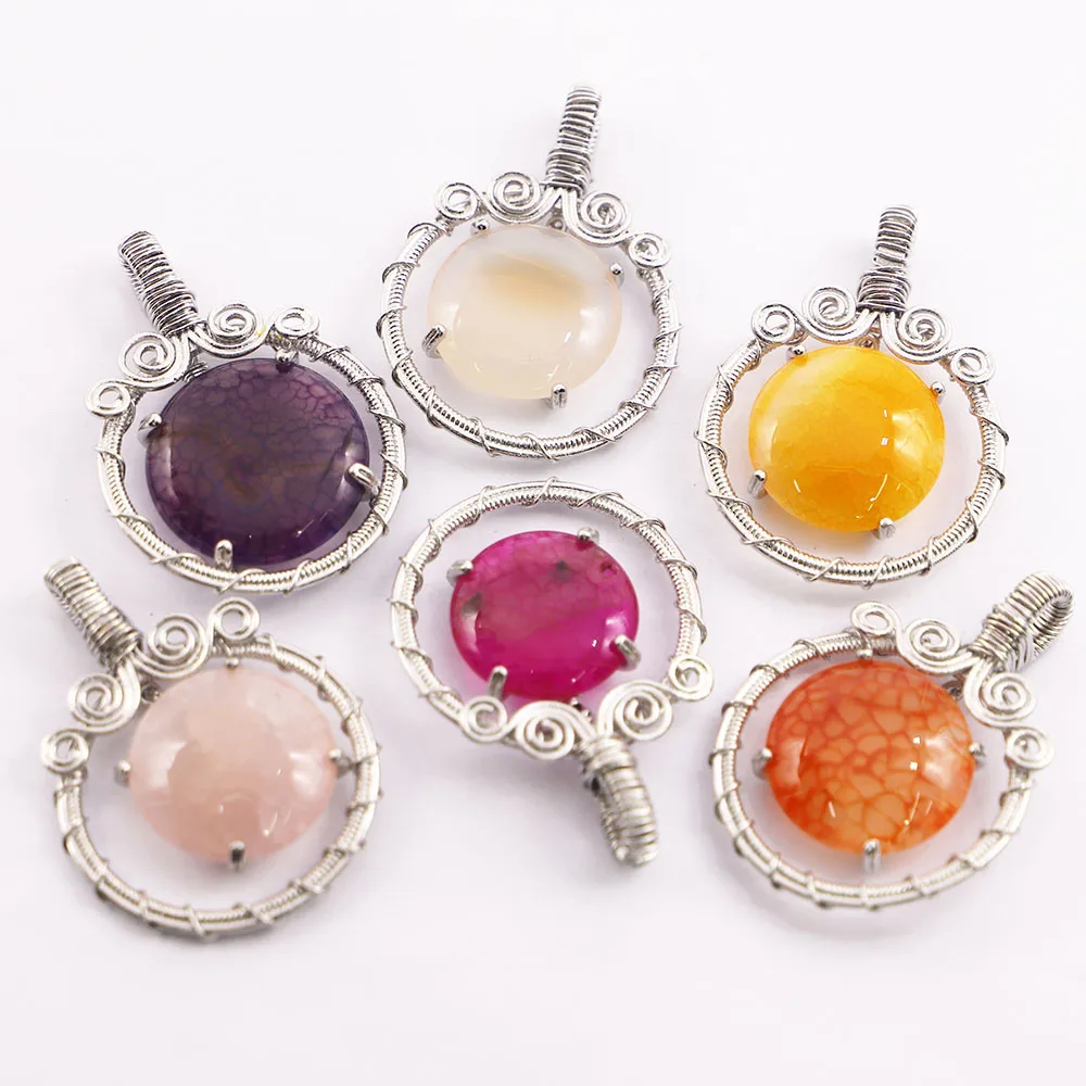 

Selling Natural Stone Round Winding Agate Pendant Necklace Mineral Healing Charms DIY Fashion Jewelry Accessories Wholesale 4Pcs