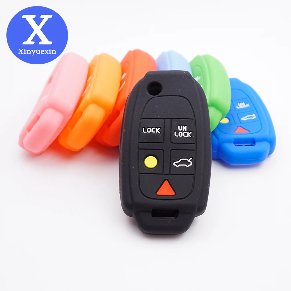 

Xinyuexin Silicone Car Key Case for Volvo XC90 S80 XC70 S60 V70 Cover Keyless Remote Fob Shell Skin Holder Protector 5 Buttons