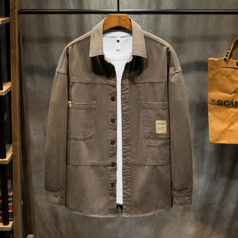 

Осенняя мужская рабочая одежда размера плюс 5XL 6XL 7XL, Повседневная рубашка из 100% хлопка, свободная рубашка с длинным рукавом, коричневая, Черная Мужская брендовая одежда