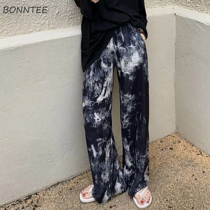 

Tie Dye Pants Women Baggy Loose Vintage L-6XL Casual Mop Empire Elastic Waist Thin Summer Female College Trousers Harajuku Ins