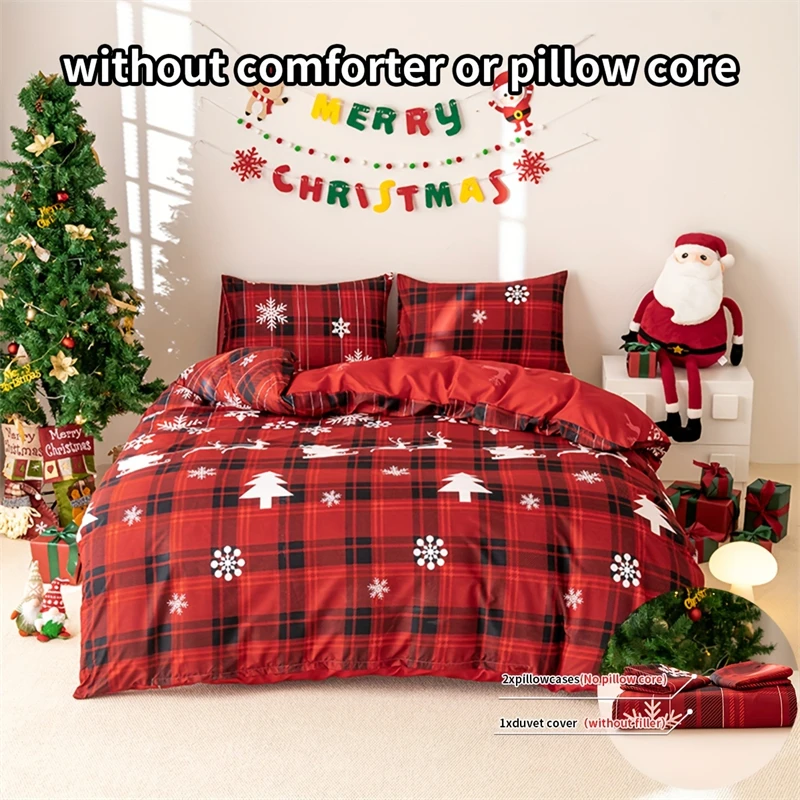 Праздничный Рождественский комплект пододеяльников в клетку с 2 наволочками