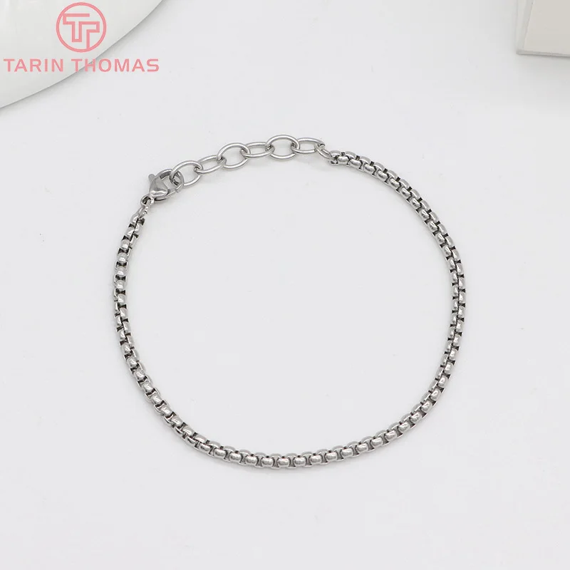 

(7262) 6PCS Length 17.5CM Platinum Color Stainless Steel Box Bracelet Chains High Quality Jewelry Making Findings Accessories