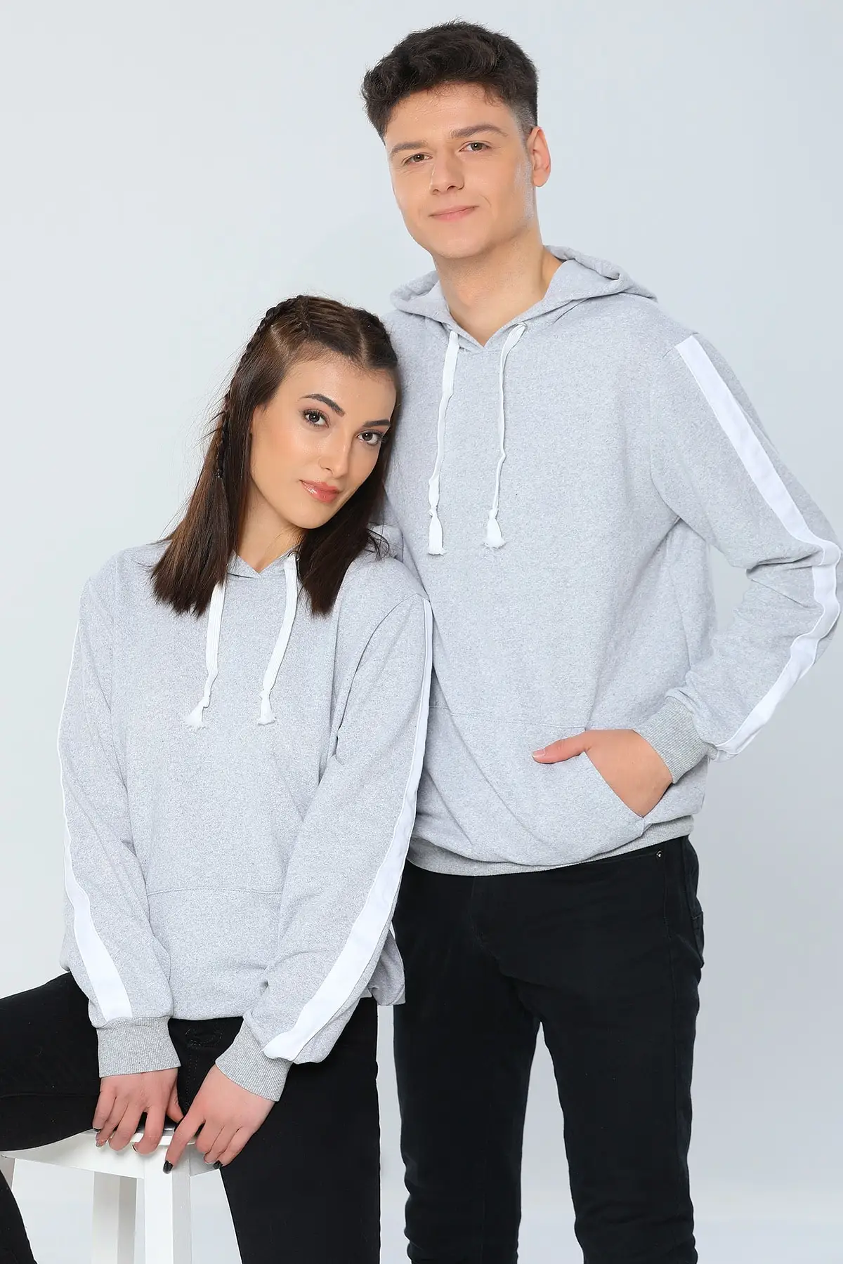 

Women's Sweatshirt Gray Lover Combination Hooded Striped Hoodies Fashion All Season New Designer Pullovers Fleece Hoodies