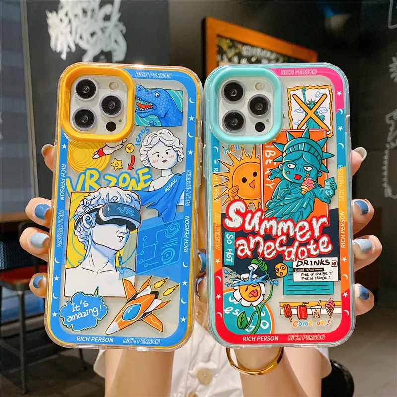 

Luxury Super cute Retro cartoon soft silicone case for iPhone 11 12 Pro Max 13 XR X XS 7 8 Plus Summer atmosphere Back Cover