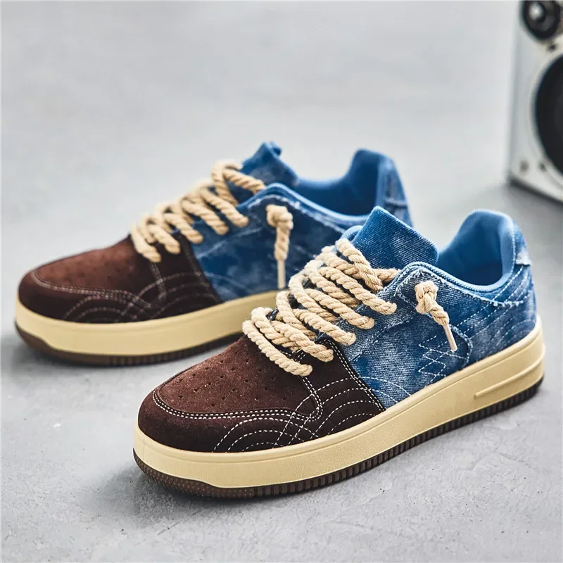 

Spring Fashion Men Canvas Shoes Vintage Denim Vulcanized Sneakers Men Espadrilles Comfortable Platform Casual Mens Sneakers 2023