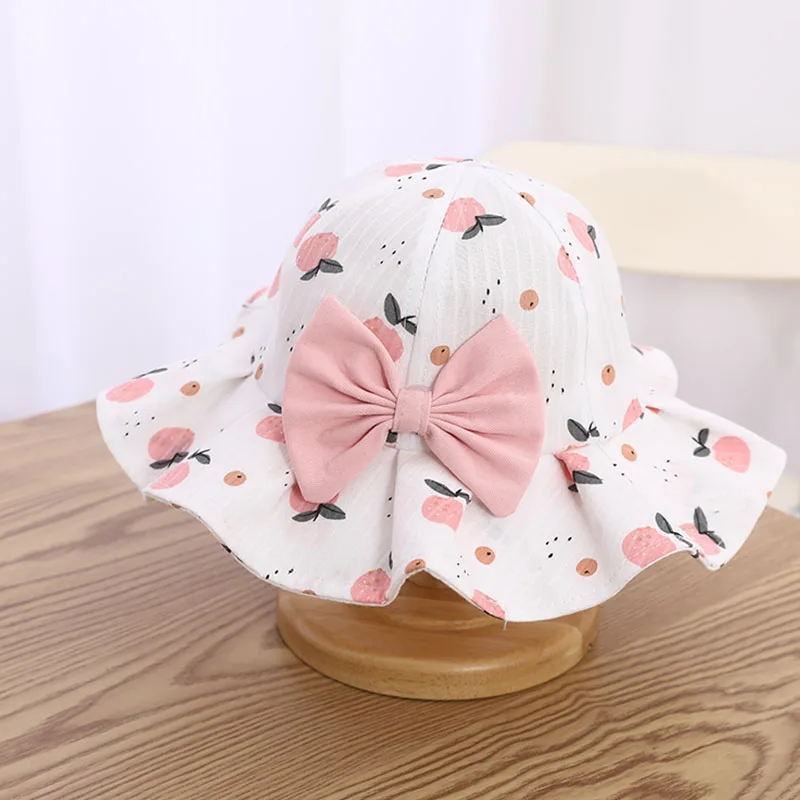 

Fruits Printing Panama Summer Baby Girl Bowknot Bucket Hat Spring Boys Cute Cotton Outdoor Visor Toddler Kids Sun Fisherman Cap