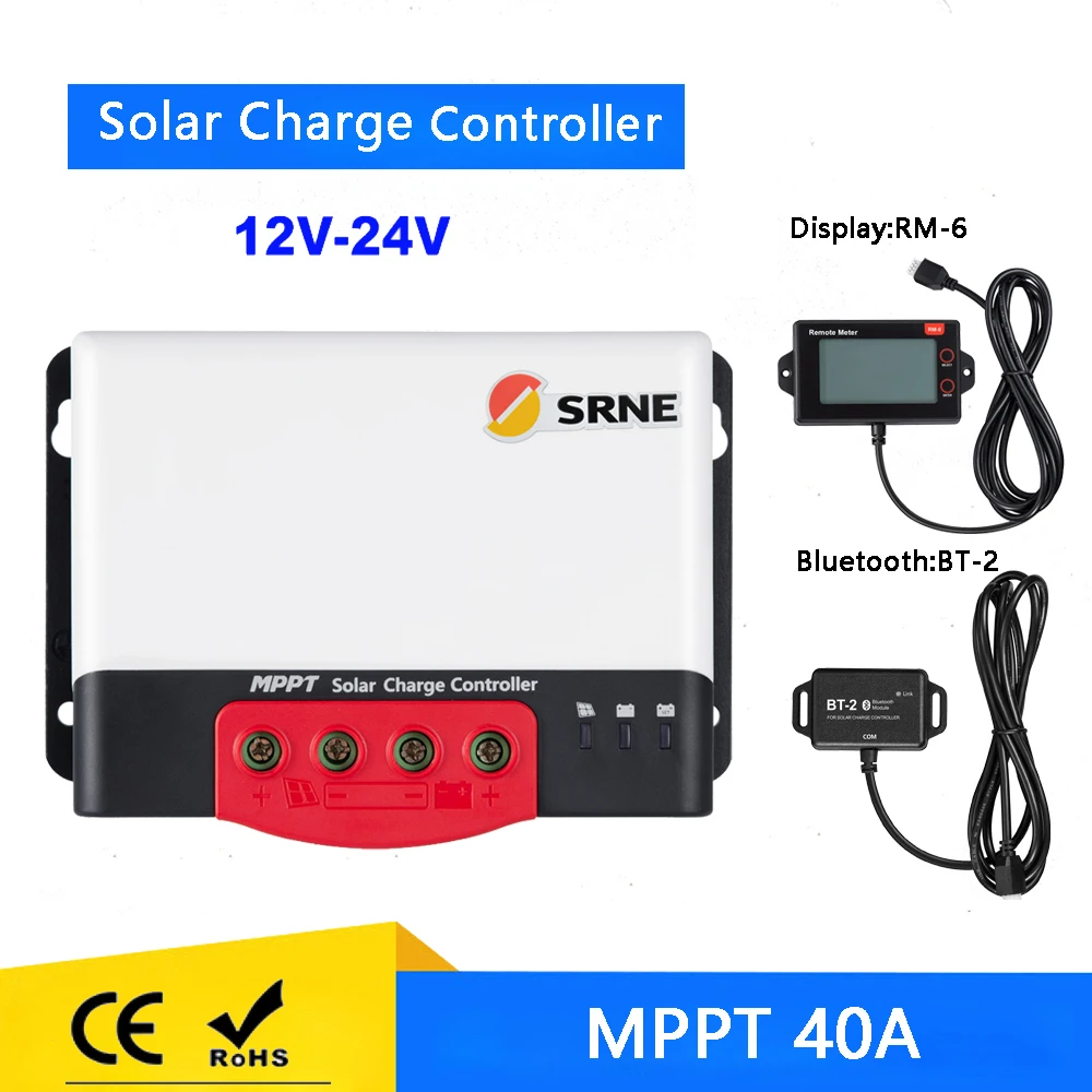 MPPT Solar Charge Controller 40A 12V 24V Solar Power Regulator With BT-2 RM-6 LCD For Gel Lead Lithium battery MC2440N10