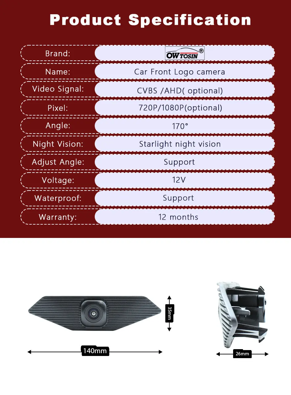 170 ° Автомобильная передняя камера с объективом рыбий глаз AHD 1080P для Honda ZR-V ZRV RZ 2022