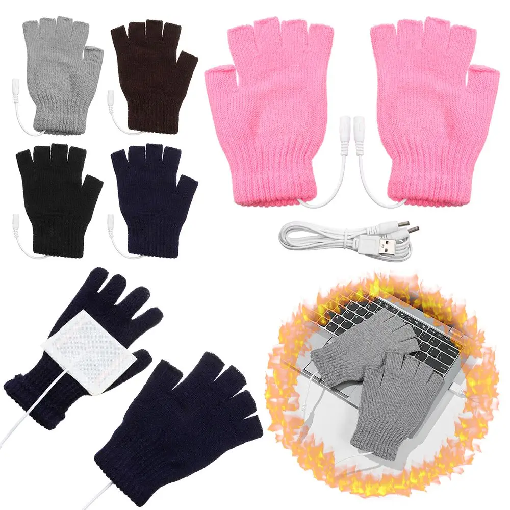 

Rechargeable USB Pure Color Warmer Electric Heating Gloves Heated Gloves Knitted Mitten Full&Half Finger Gloves