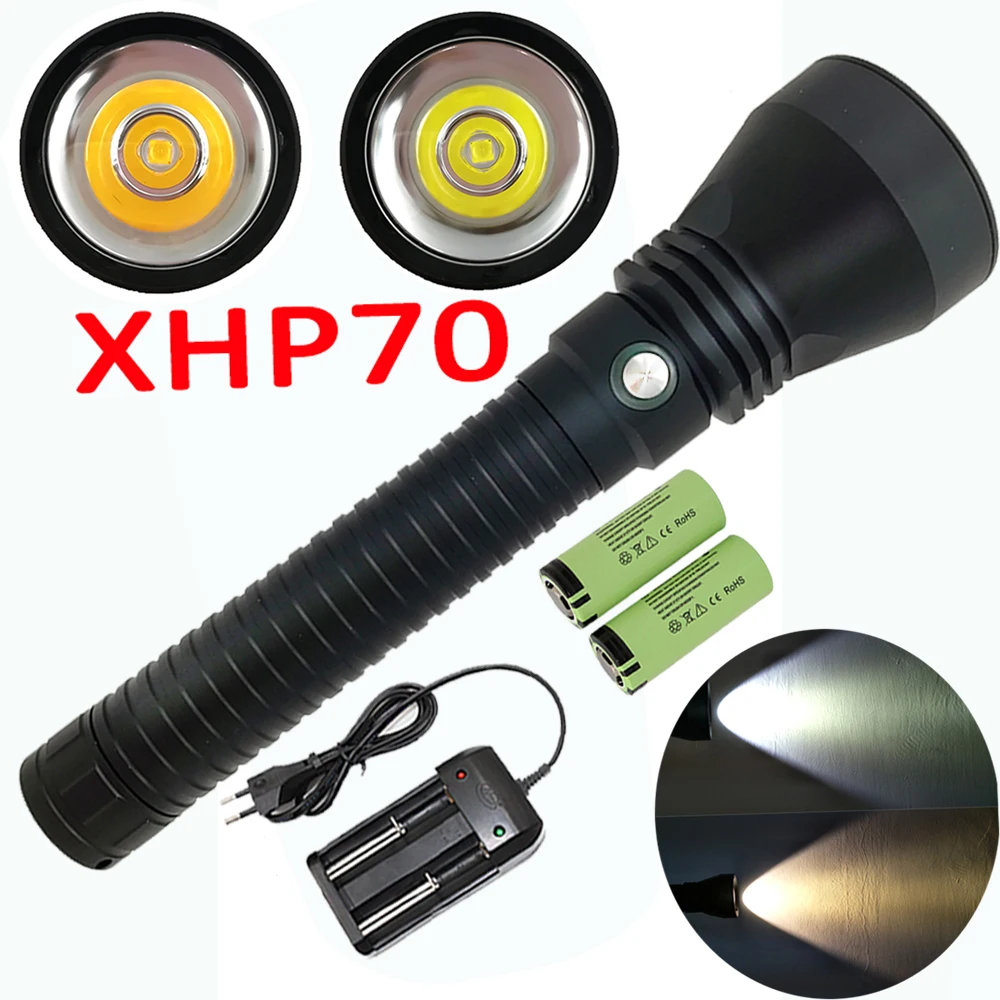 

Utral Bright XHP70 LED Scuba Diving flashlight 5000LM Waterproof underwater dive Lamp Torch + 2x 26550 Battery +Charger