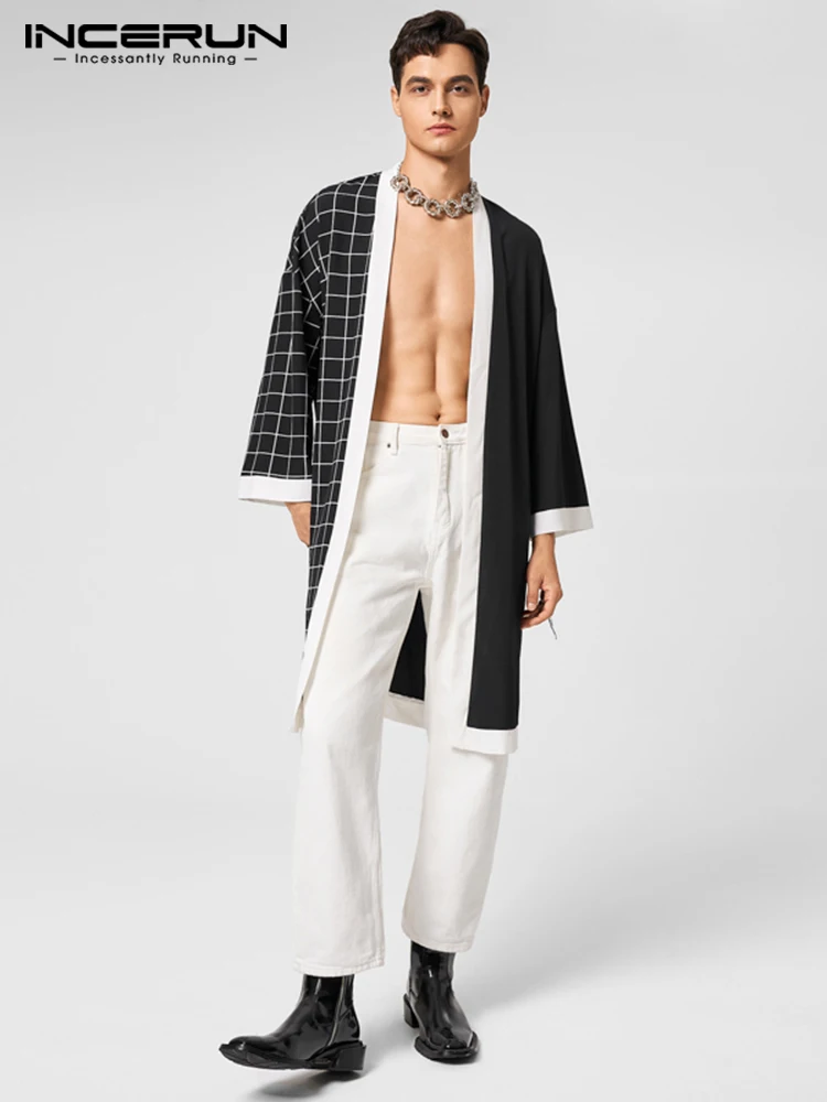 

Повседневные стильные топы для отпуска, Мужская Блузка в клетку с вышивкой, уличная одежда, мужской свободный удобный кардиган, рубашки