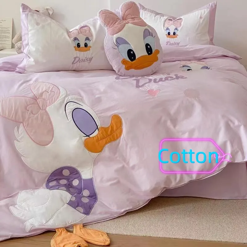 

Disney, Дейзи Дак, Салливан Лотсе, милые Мультяшные хлопковые постельные принадлежности из мультфильма, набор из четырех предметов, простыня, пододеяльник