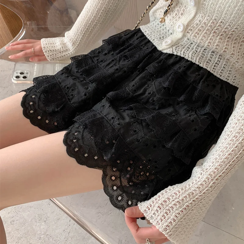 Summer New Women Lace Ruffle Safety Short Pants Cake Skirt Shorts Cute Lolita Loose Bloomers Shorts Cotton Breath Pajama Shorts