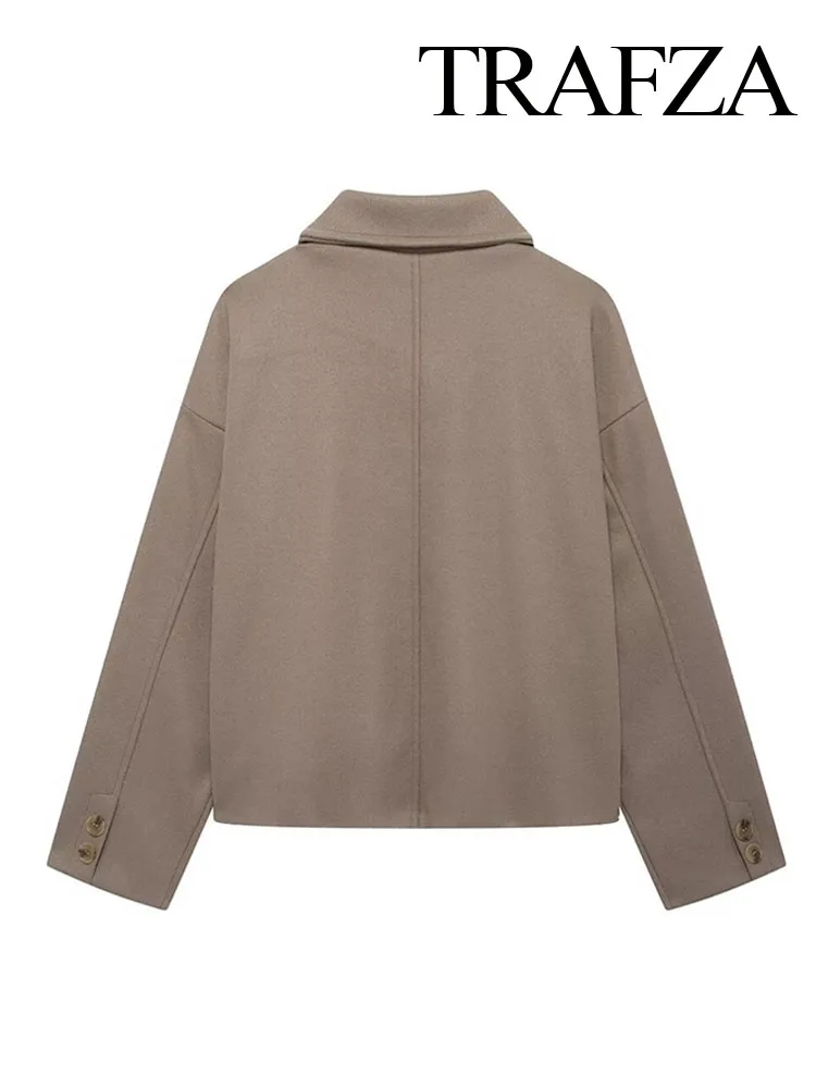 Женская однобортная куртка с отложным воротником и длинным рукавом на пуговицах