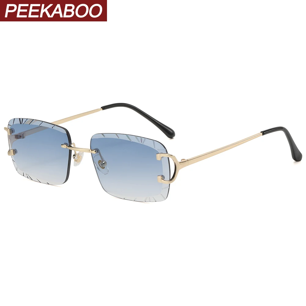 

Peekaboo blue brown rimless sunglasses uv400 male women square sun glasses for men frameless metal fashion dropshipping