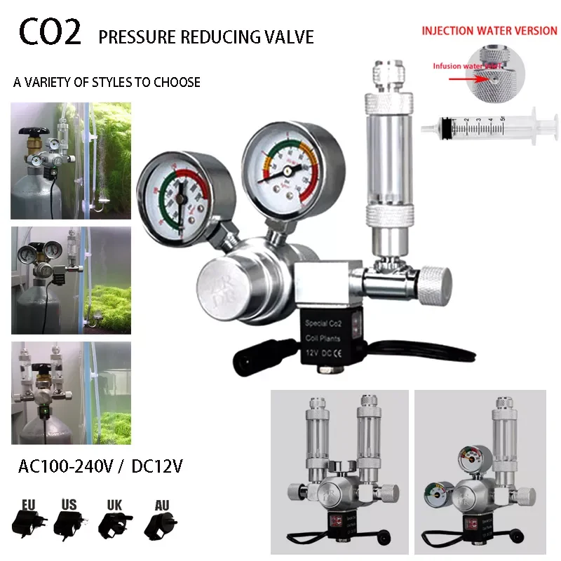 

ZRDR DIYaquarium CO2 regulator, 360° fine-tuning valve bubble counter solenoid valve kit, carbon dioxide pressure reducing valve