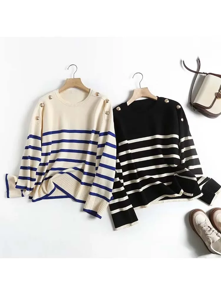 

Женский вязаный свитер в полоску, с длинным рукавом