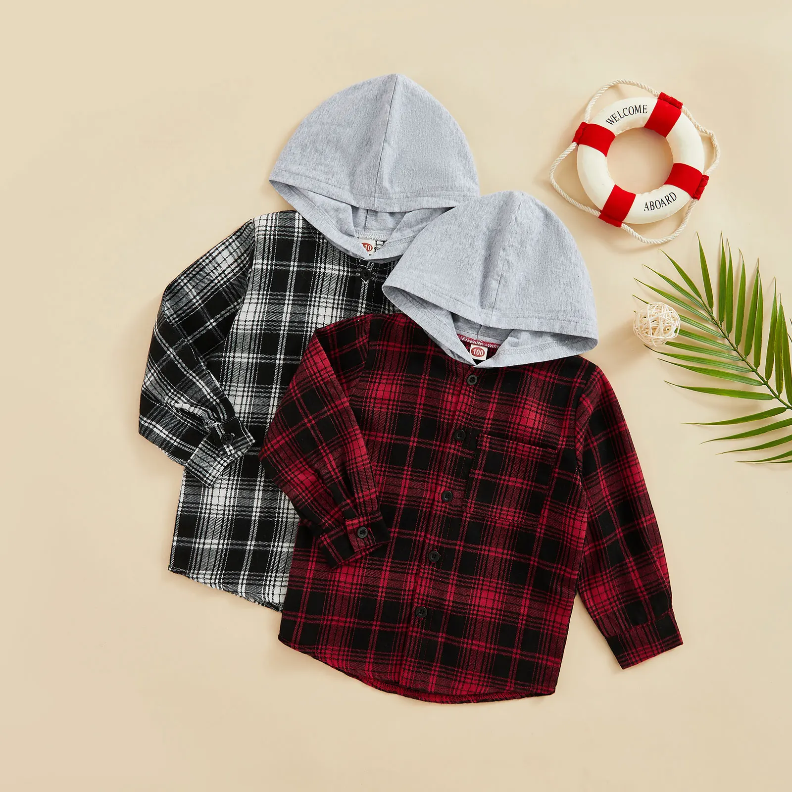 Детская клетчатая рубашка с капюшоном для маленьких девочек и мальчиков