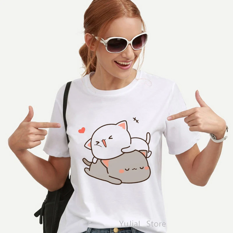 

Peach And Goma Mochi Cat Love Boba Print Tshirt Women Clothes 2022 Funny T Shirt Femme Hamburger T-Shirt Female Wholesale