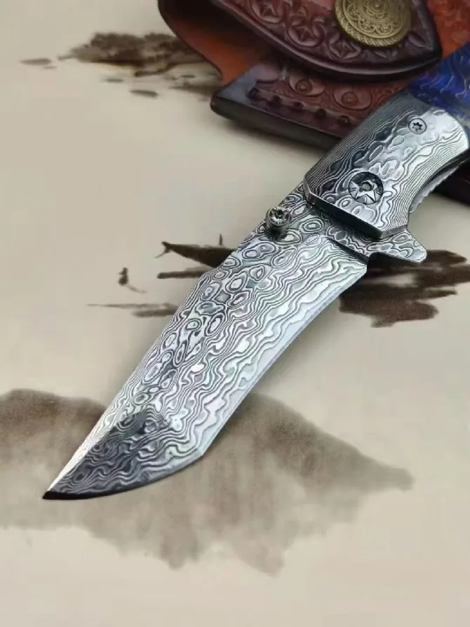 Цветной складной нож с орлом ручная работа лезвие из Дамаска твердая деревянная
