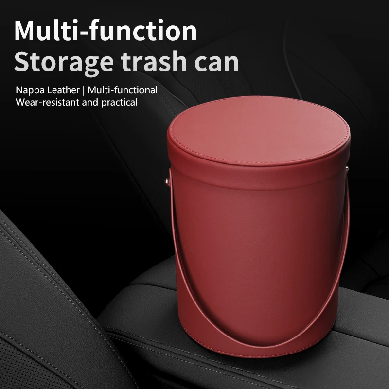 

ForTesla Model 3 Y X Car Trash Can Leather Storage Bag Trash Dust Box Organizer Car Confetti Bucket Accessories Organizing