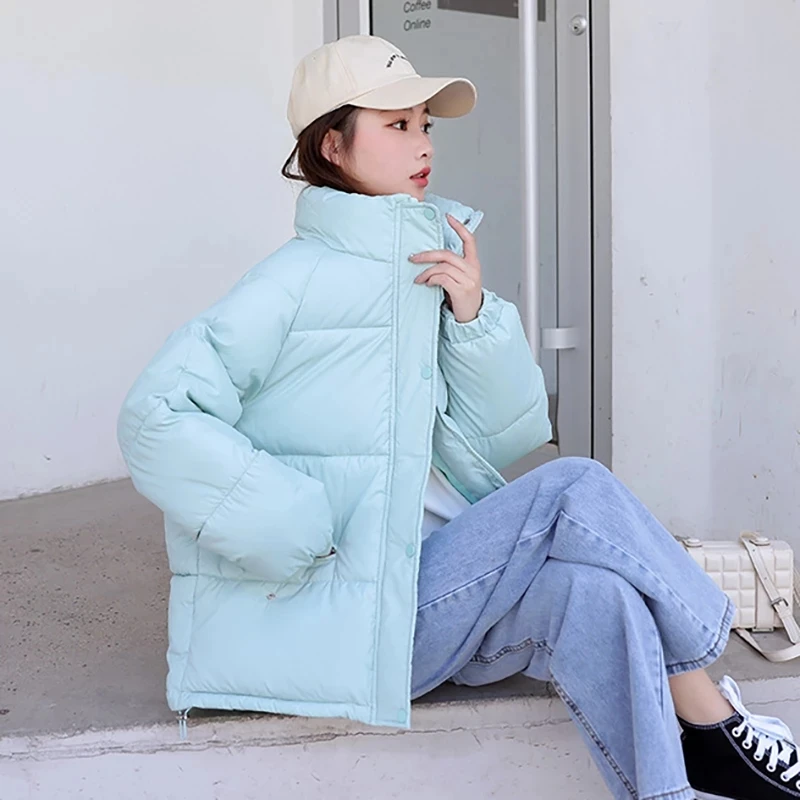 Winter Jacket Stand Collar Parkas For Women 2022 Casual Warm Thicken Basic Coat Cotton Padded  Parka Ladies Chic Outwear