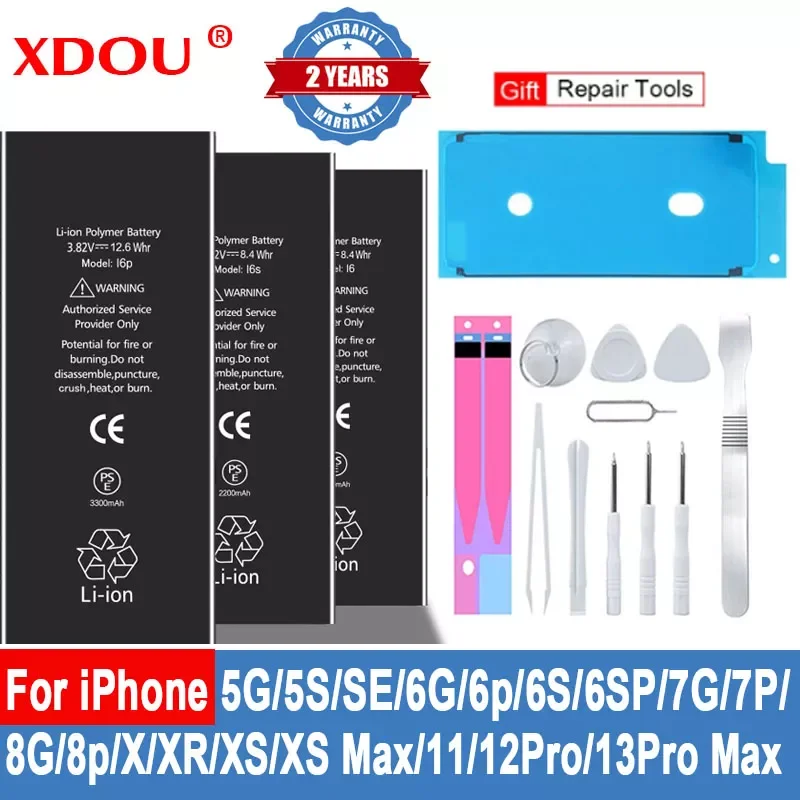 

XDOU Battery For iPhone 5S SE 2 6 6S 7 8 Plus X XR XS 11 12 13 Pro Max Replacement Bateria IP6S 6G 7G 7Plus 8Plus 4 5 4S
