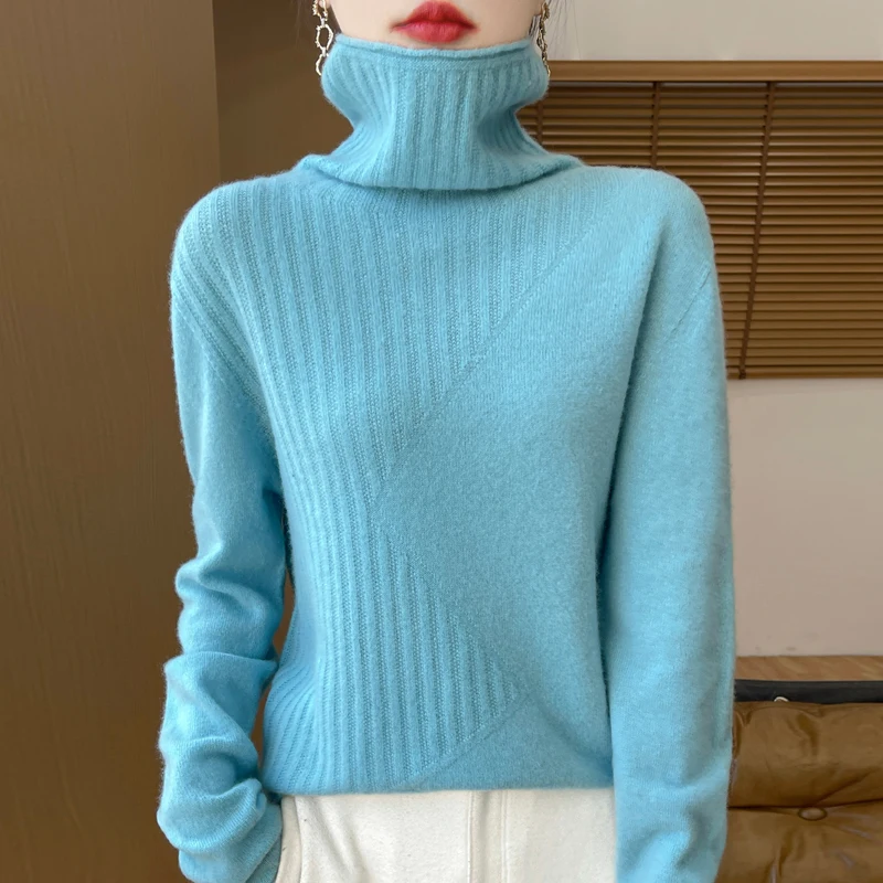 Женский зимний трикотажный пуловер из 100%-ной шерсти модный бесшовный свитер с