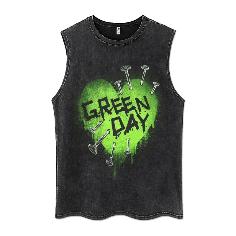 

2023 Mens Harajuku Vest Streetwear Hip Hop Heart Spike Letter Tank Tops Women Casual Sleeveless Tops Shirt Vintage Washed Cotton