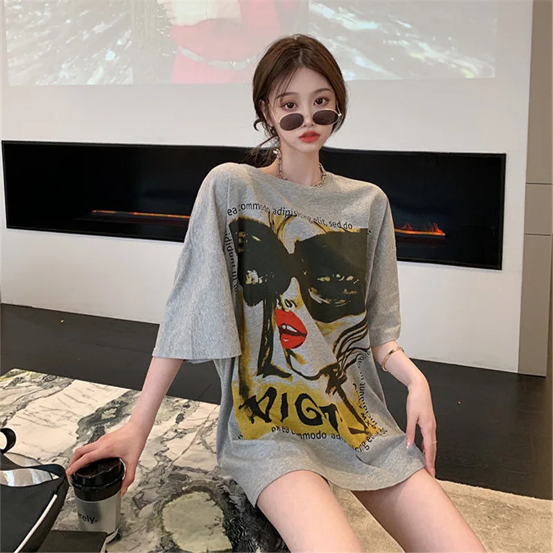 

Футболка женская с коротким рукавом, Свободный Топ с принтом в Корейском стиле, винтажная одежда в стиле Харадзюку, в американском стиле, y2k, ...