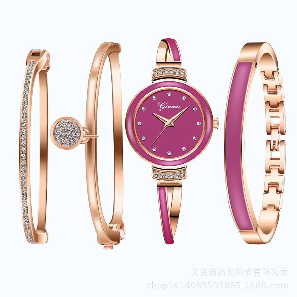 Luxury Four Piece Women's Watch Set Ladies Fashion Quartz Watch Bracelet Bracelet Set  Reloj De Mujer