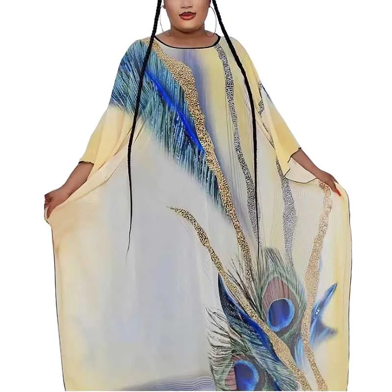 

Африканские платья из полиэстера для женщин, Осеннее Африканское женское длинное платье с полурукавом и круглым вырезом, с принтом и внутре...