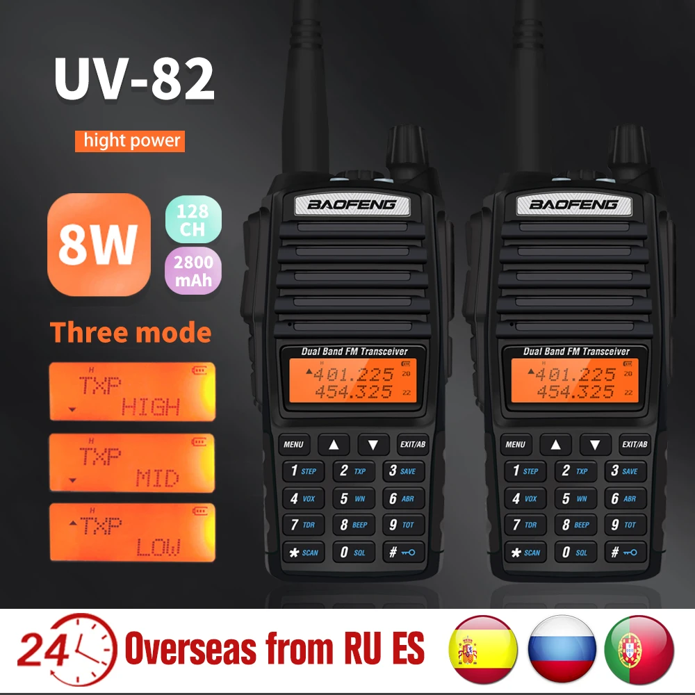 

2 шт., портативная рация Baofeng Walkie Talkie 10km Real 8W Dual Band Radio UV82