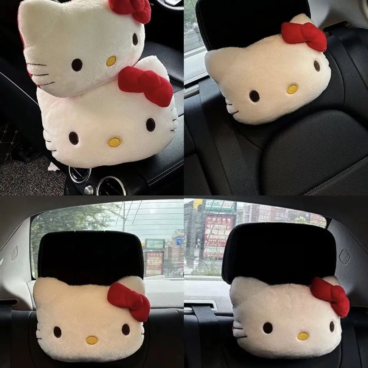 Фото Подушка-подголовник для автомобиля Hello Kitty, плюшевая кукла, подушка для поддержки шеи и поясницы, регулируемая подушка для автомобильного сиденья, чехол для ремня безопасности